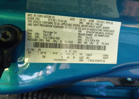 2013 Ford Focus Se from USA, damaged, VIN 1FADP3K26DL305543